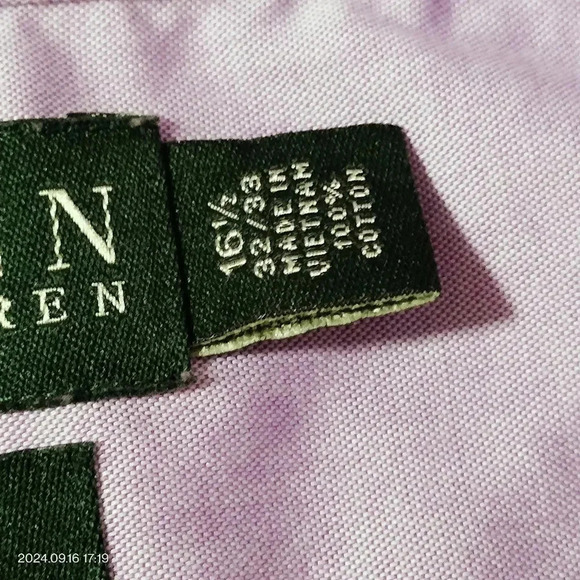 Lauren Ralph Lauren Men's Sz 16 1/2 Button Down Shirt Lavender Long Sleeves - Picture 9 of 11